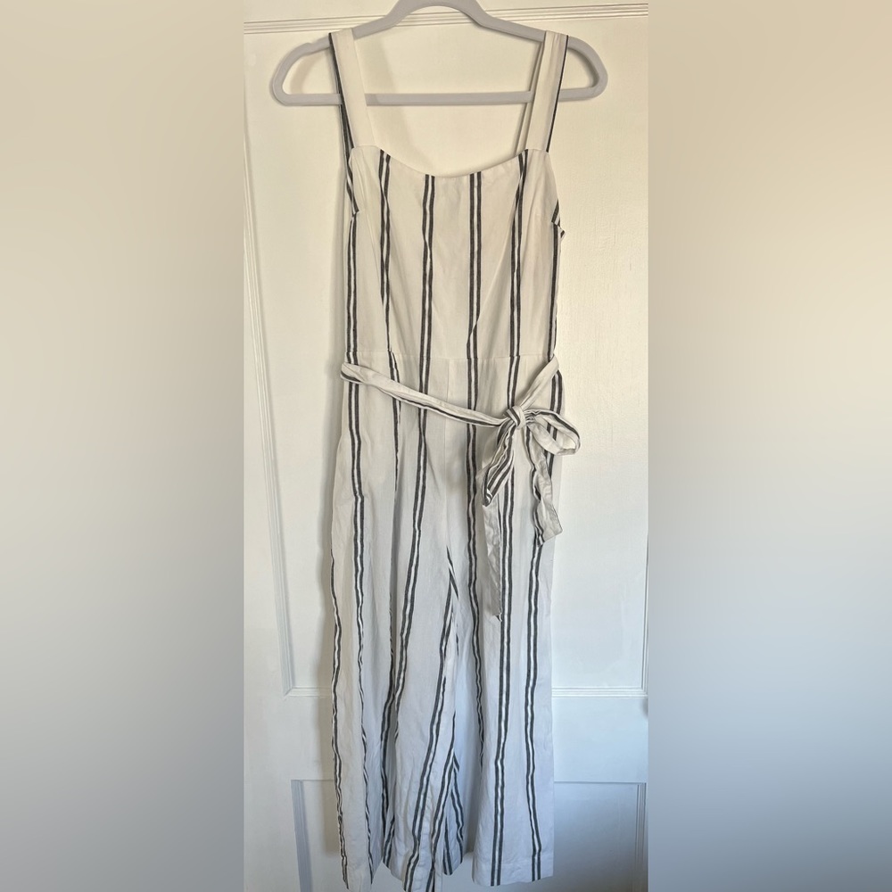 White/Grey Striped Linen Jumpsuit